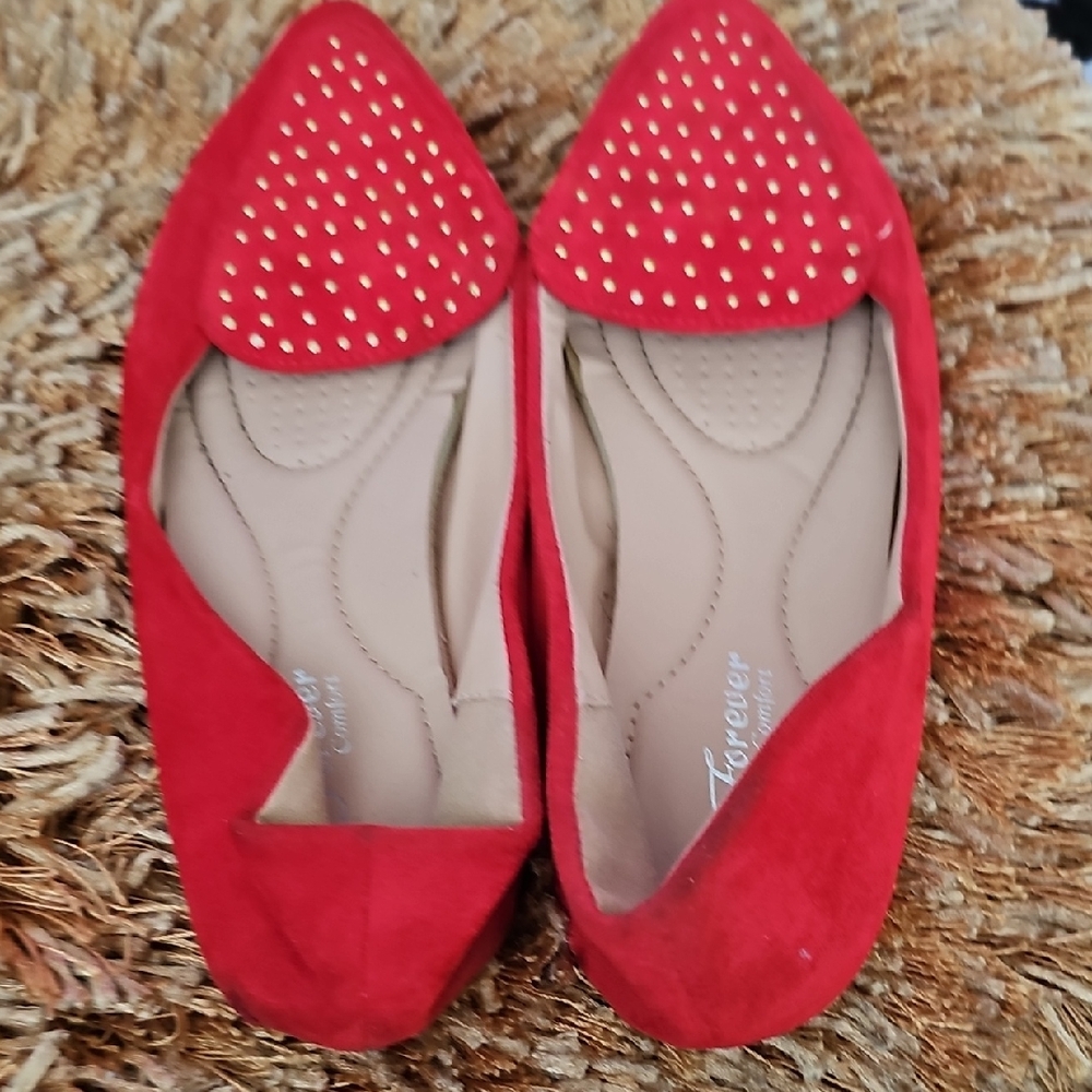 Forever Comfort Used Red Gold-Studded Loafers Size 9